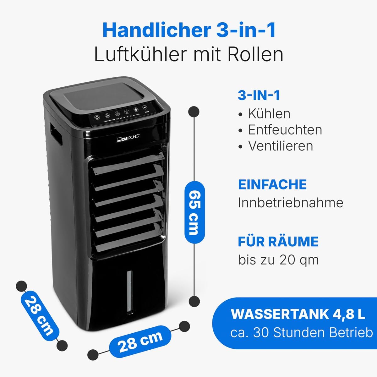 3in1 Luftkühler mit Timer & Fernbedienung, Schwarz