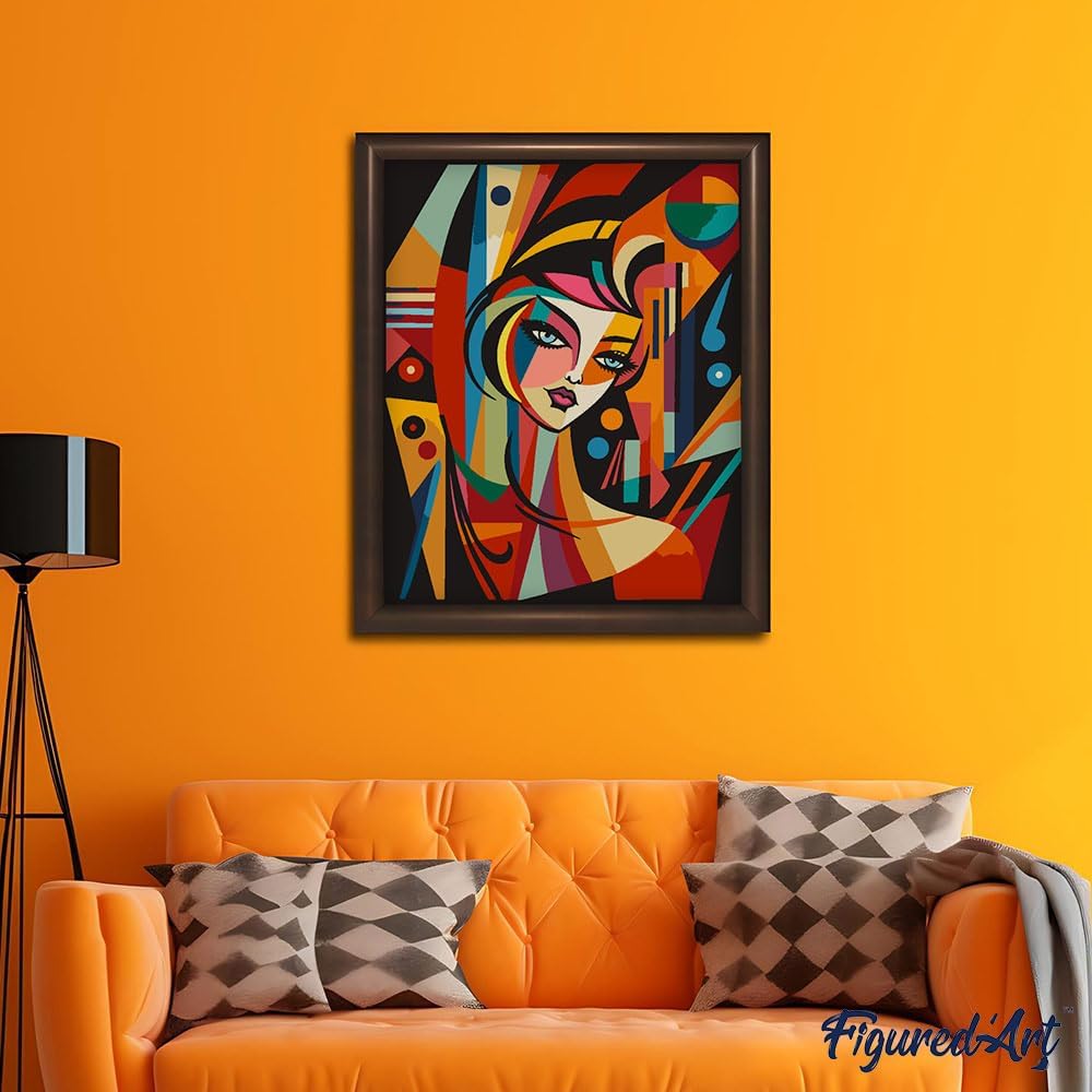 Malen nach Zahlen Set Abstrakte Frau im Picasso-Stil, Abstrakte Frau im Picasso Stil 40x50cm Mit Rahmen (bereits gespannt)