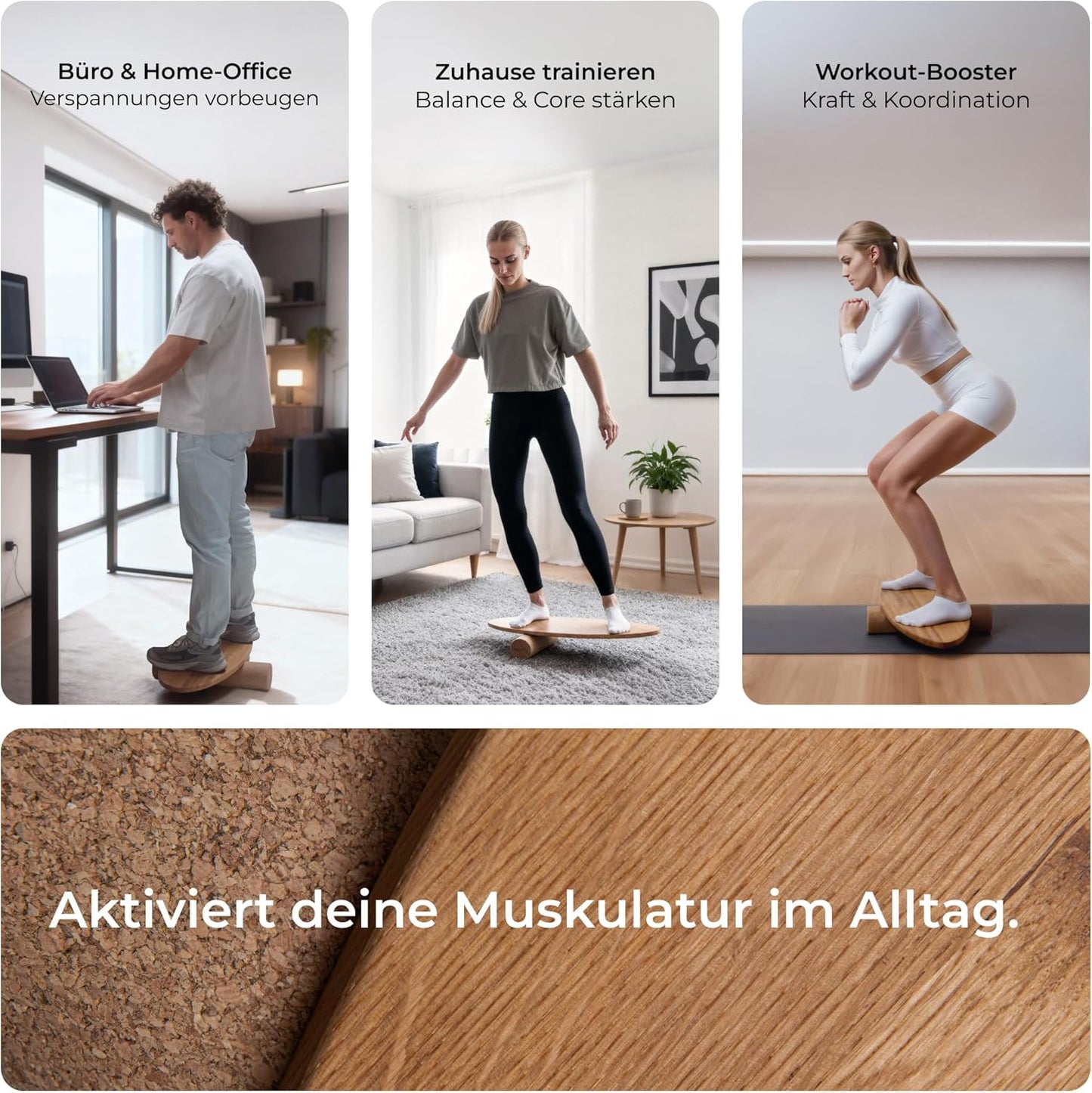 Balance Board aus Eichenholz, Komplett-Set + App + Ständer: Eiche (Spitz)