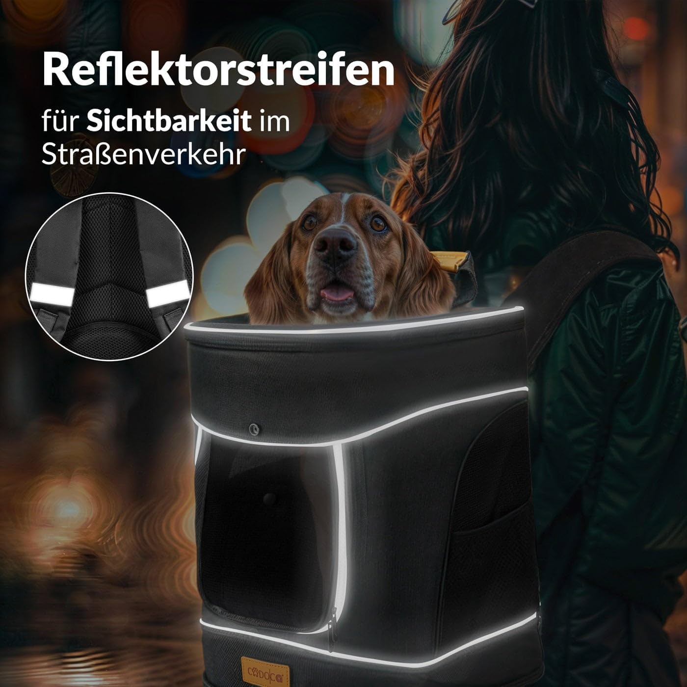 Haustierrucksack bis 20 kg, faltbar mit Kurzleine, Schwarz
