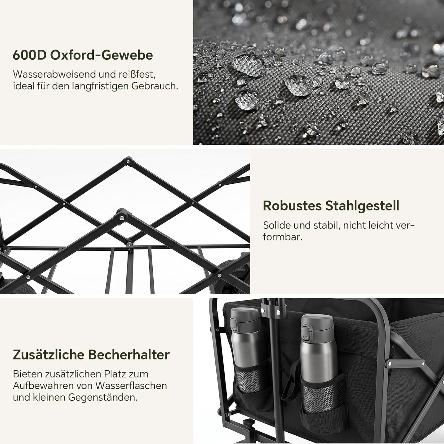 Faltbarer Bollerwagen mit 360° All-Terrain-Rädern