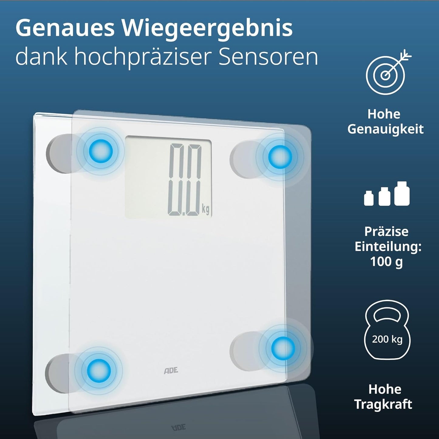 Digitale Personenwaage, Weiss XXL-Display 200 kg
