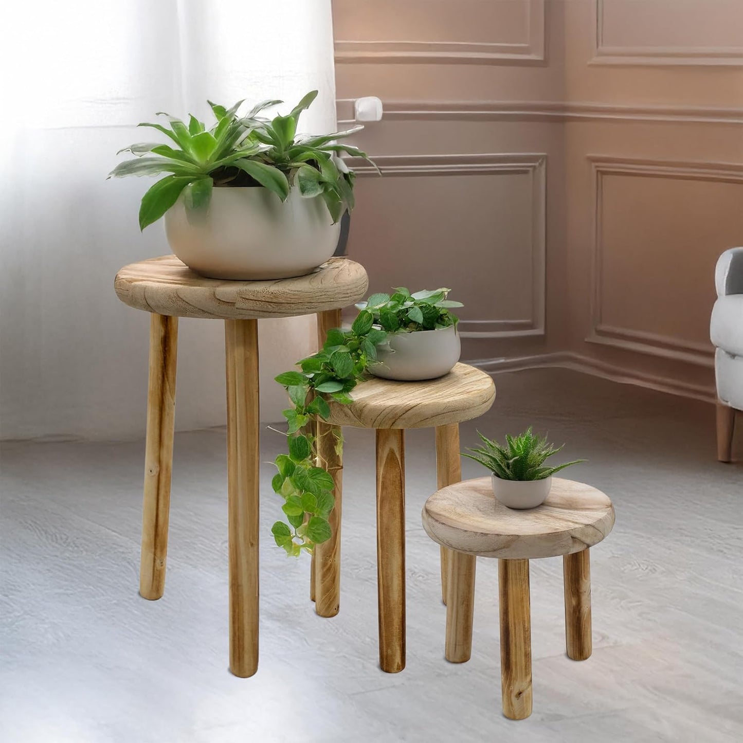 Blumenhocker 3er Set aus Holz (20/23/25 cm), 3er Set - je 1x 20 / 23 / 25 cm