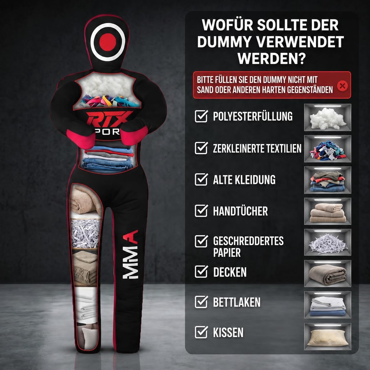 Grappling-Dummy für das Kampfsporttraining, Rot 47" - Inches