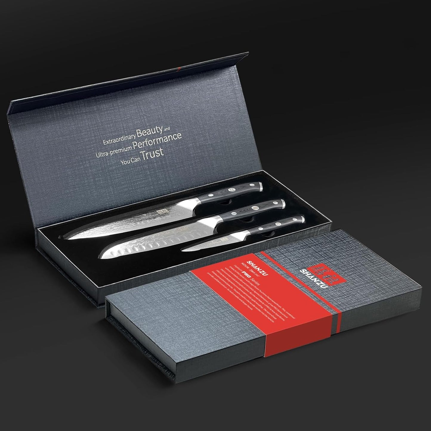 3-teiliges Messerset, Damast Messerset
