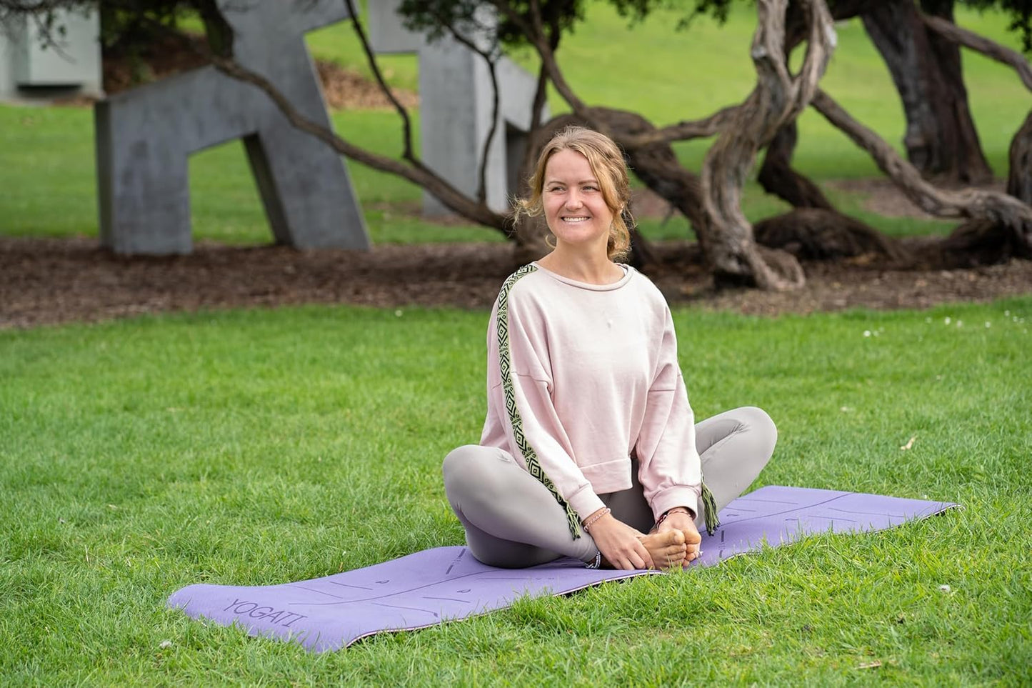 Yogamatte mit Körperausrichtungspunkten, Lila