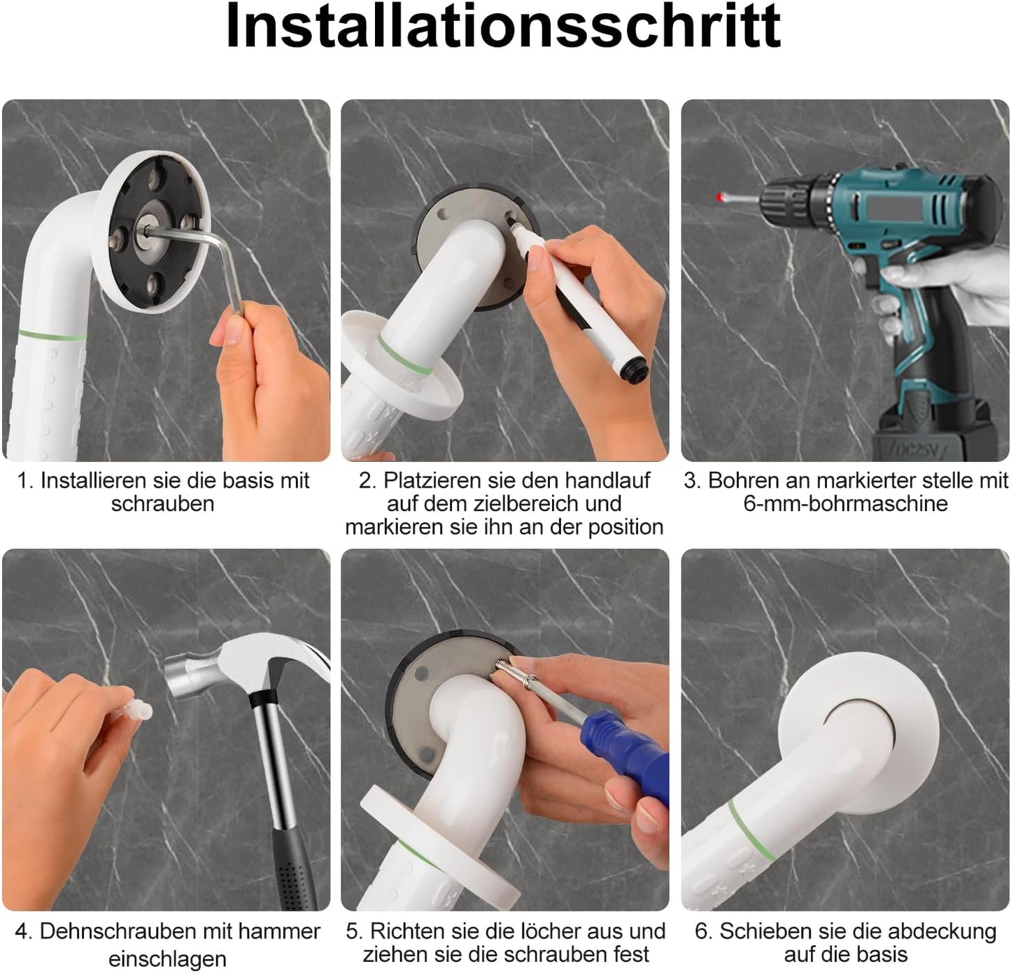 Rutschfeste Haltegriffe für Bad und Dusche, 50 cm