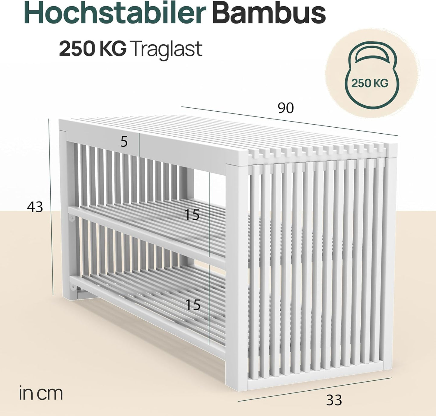 Schuhbank mit Sitzbank und Schuhablage, Weiss Lang mit Schuhablage