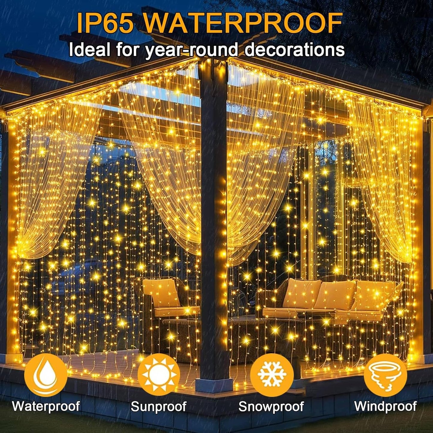 LED Lichtervorhang 6x3m, 1 Stück Warmweiss