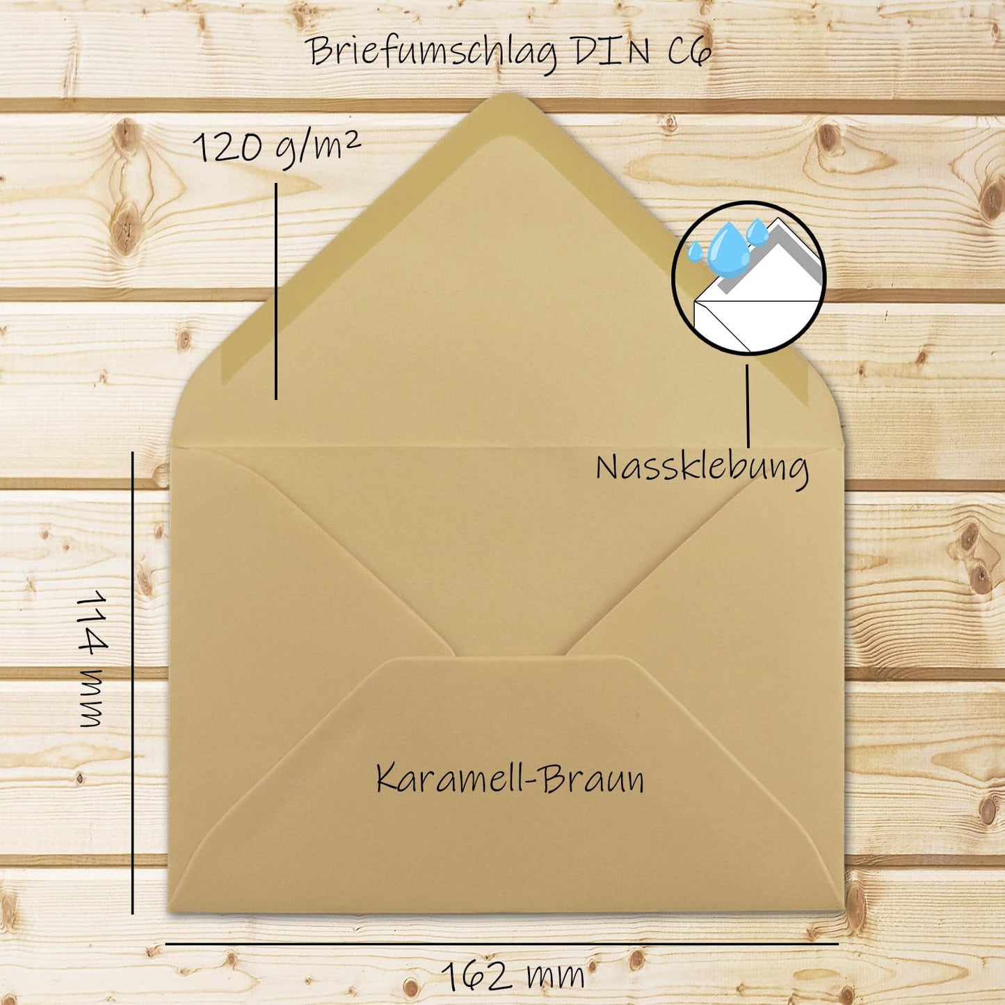 Briefumschläge DIN C6 (150 Stück), 150 Umschläge 54-Karamellbraun