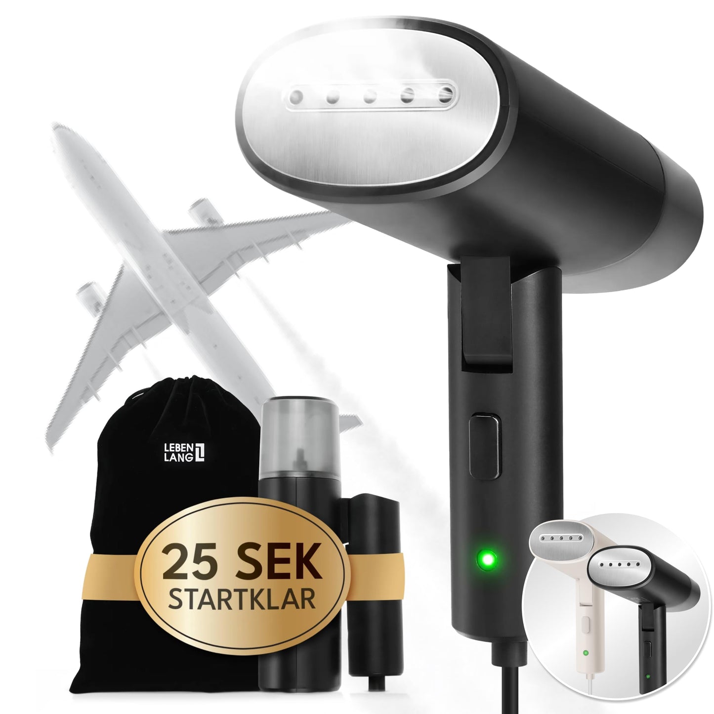 Faltbarer Reise-Dampfglätter, Schwarz - 900w & 120ml