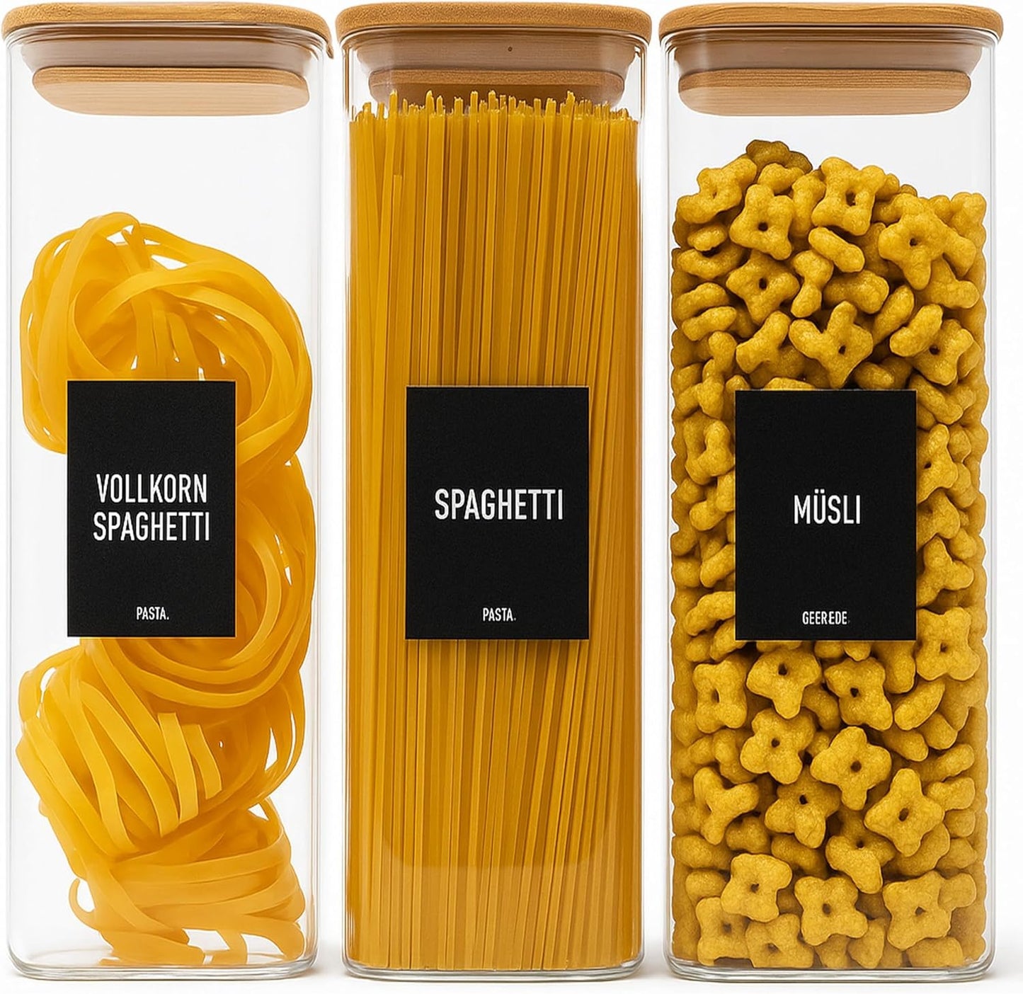 Vorratsgläser-Set mit Deckel, 3 Stk., 1 Grösse/2300ml, eckig