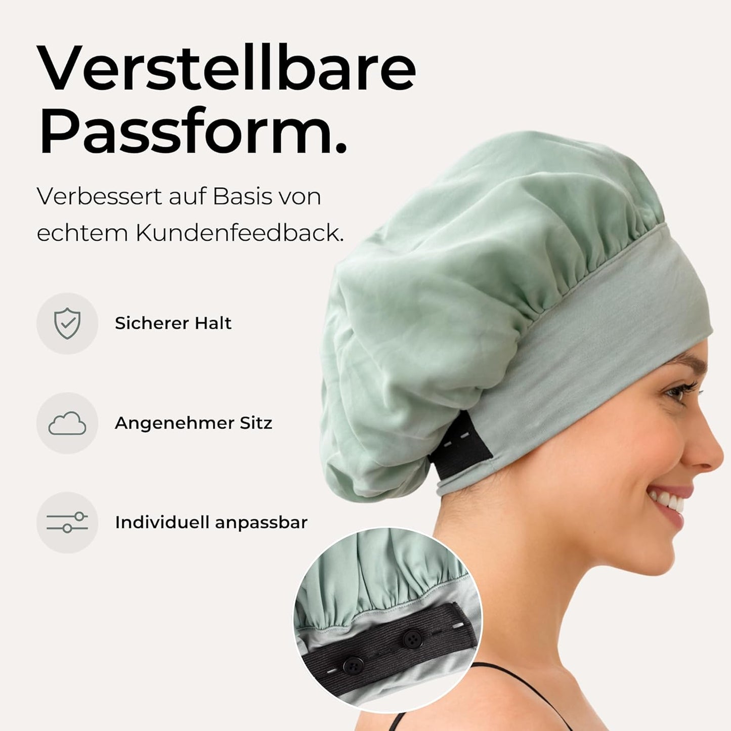Seidenhaube zum Schlafen mit verstellbarem Elastikband, Grün - Normal