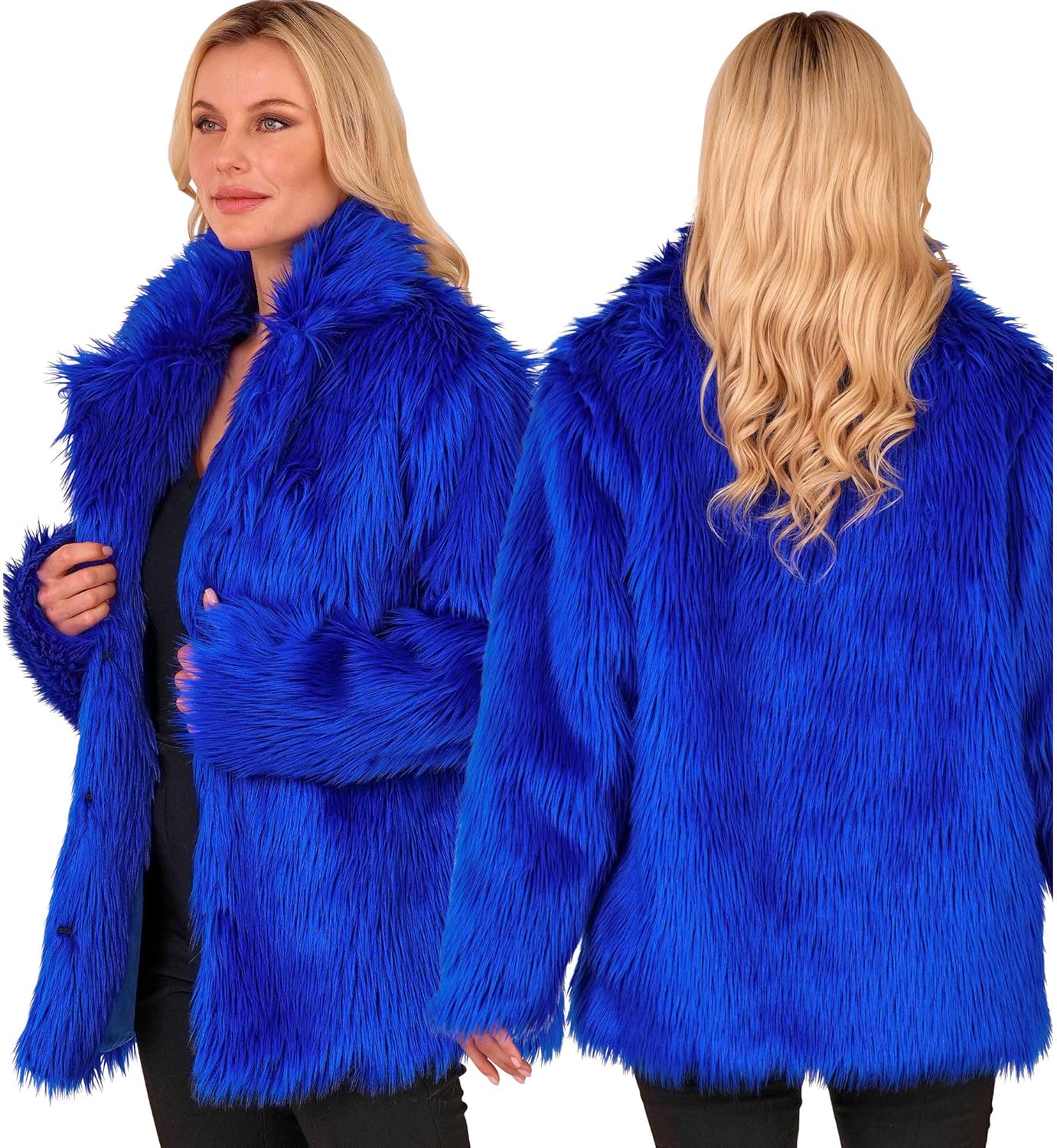 Blaue Plüschjacke, Blau XXL