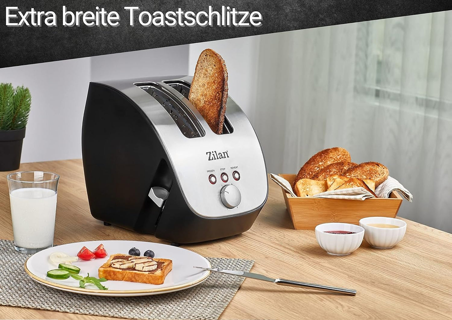 Edelstahl-Toaster mit 2 Scheiben, Edelstahl