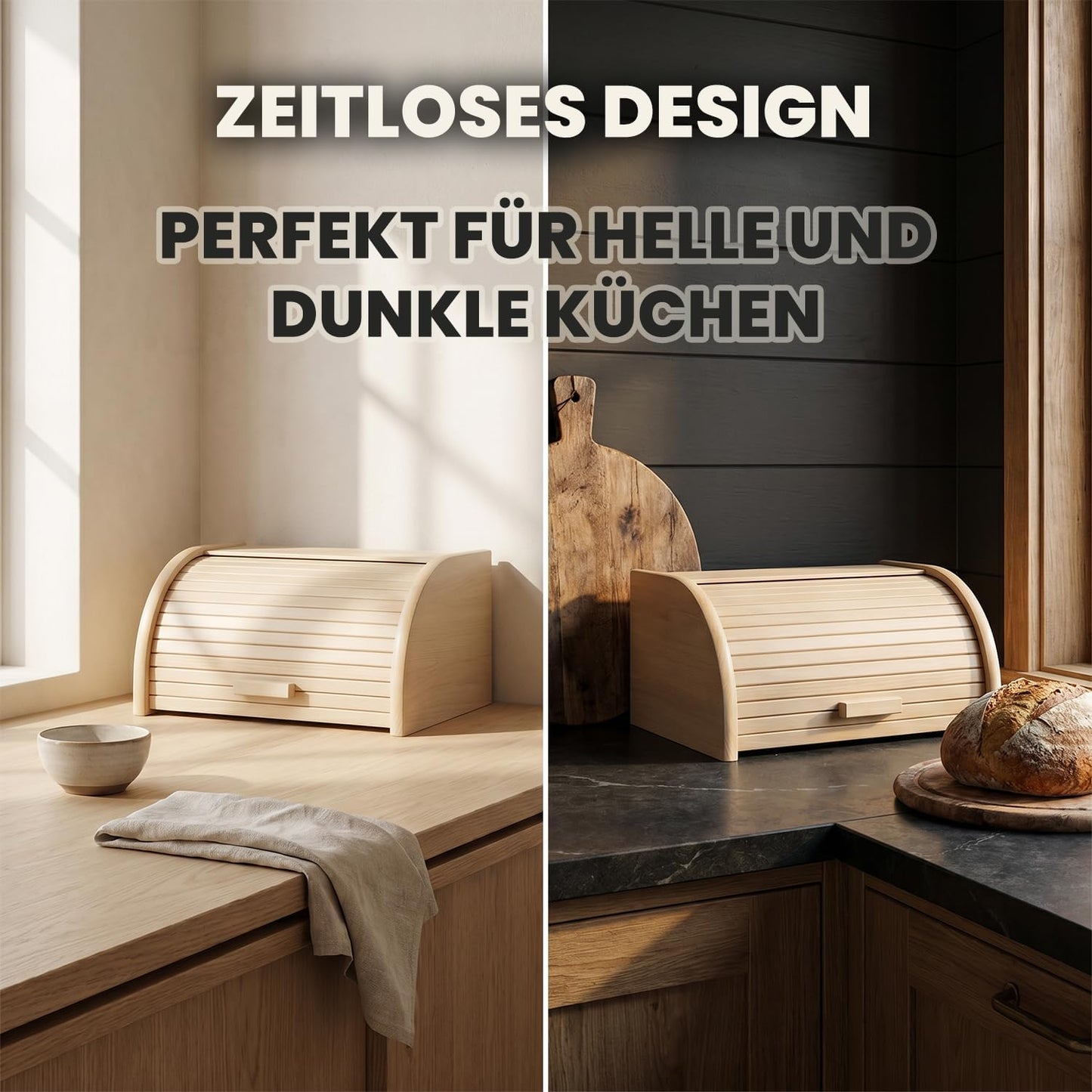 Brotkasten aus Buchenholz mit Rolltop, XL 39x29x17,5 cm, Natur XL
