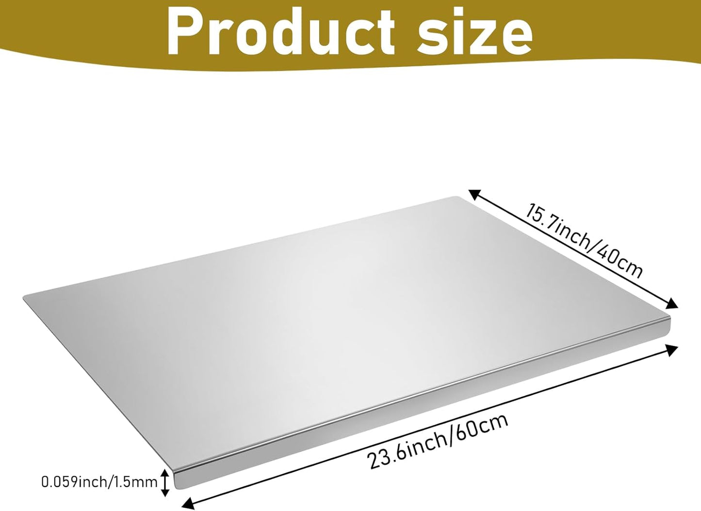 Edelstahl Schneidebrett mit Anschlagkante 60x40 cm, 60L x 40B cm