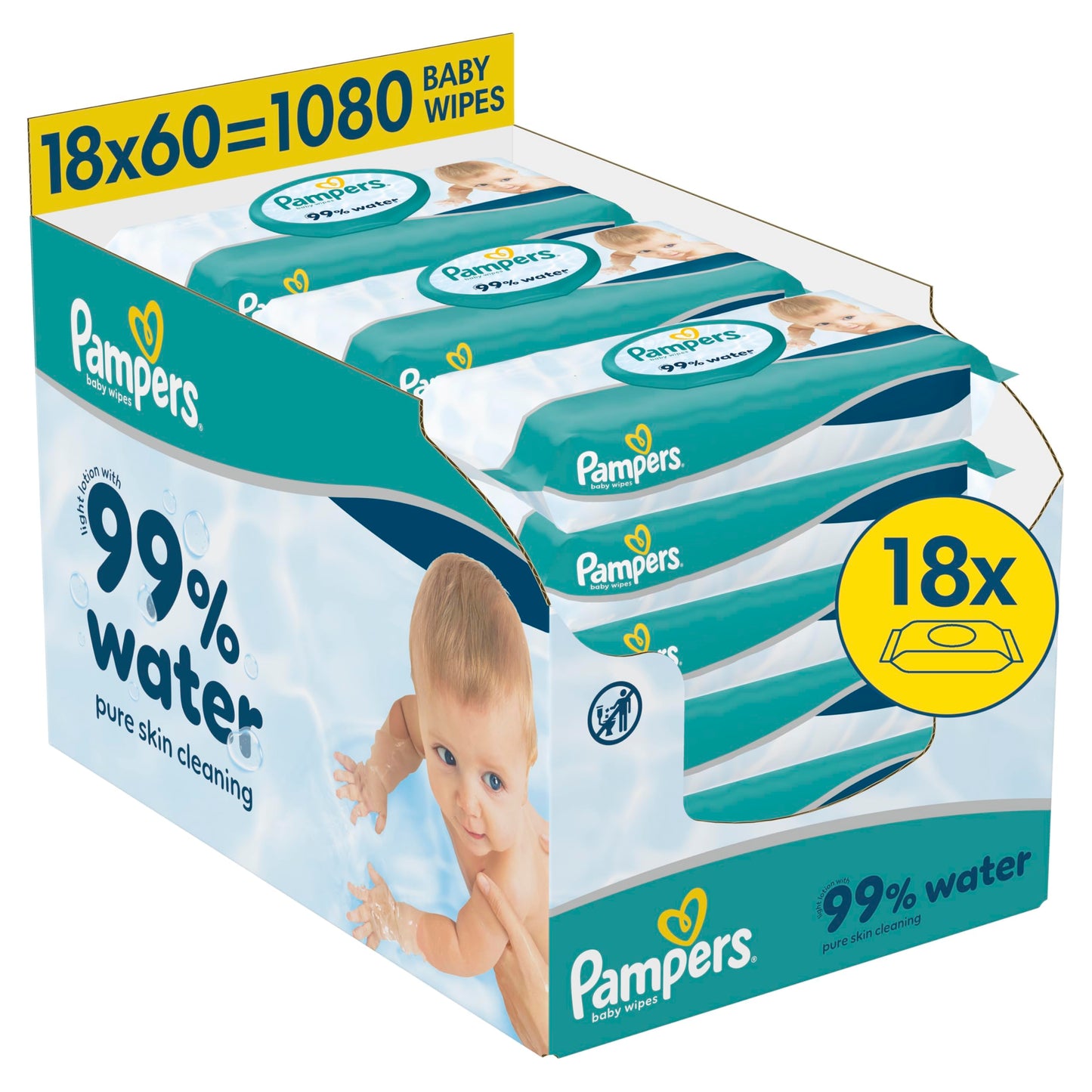 Baby-Feuchttücher mit 99% Wasser, 1080 stück (1er Pack)