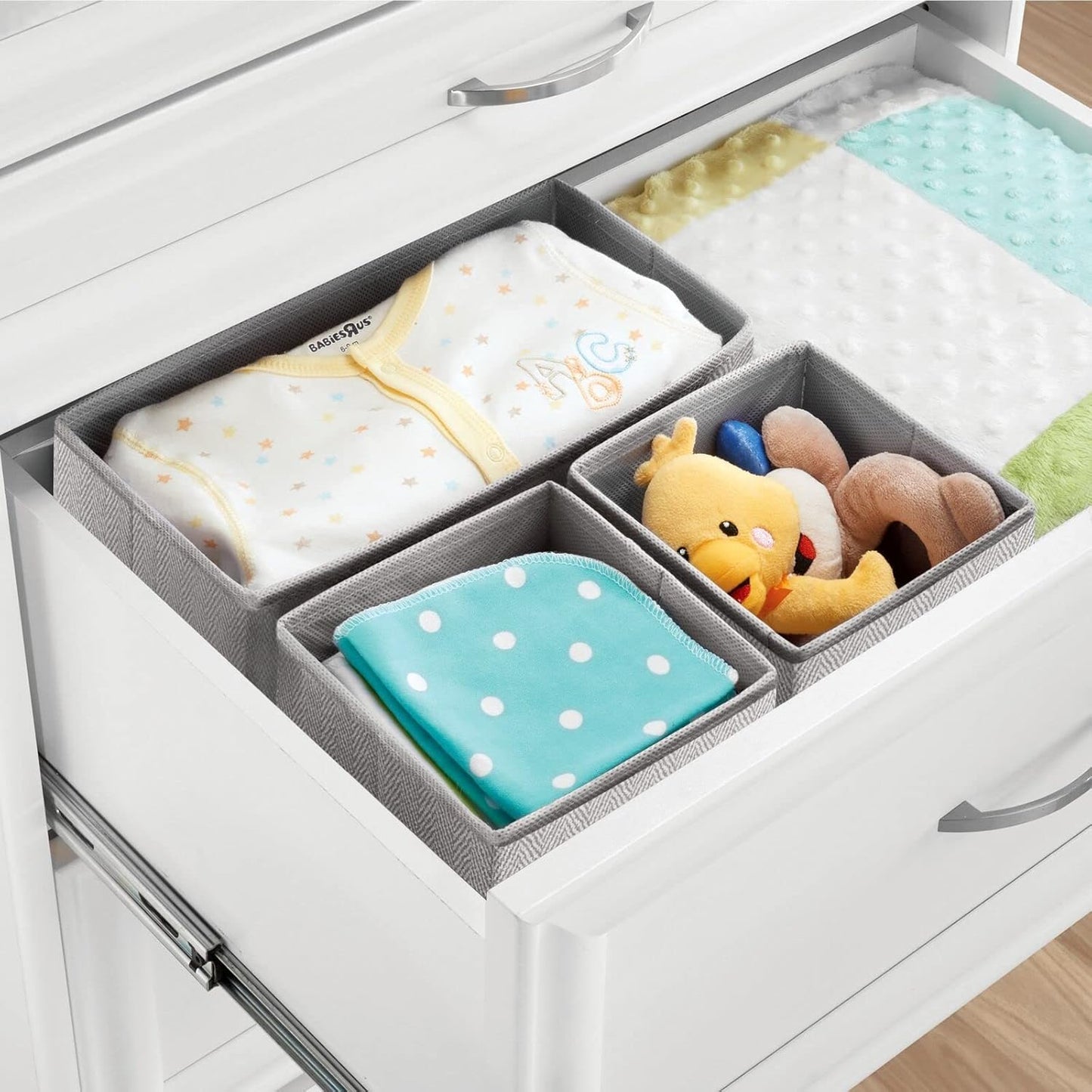 Baby Organizer-Set mit Aufbewahrungsboxen (6-teilig), Graues Fischgrätenmuster