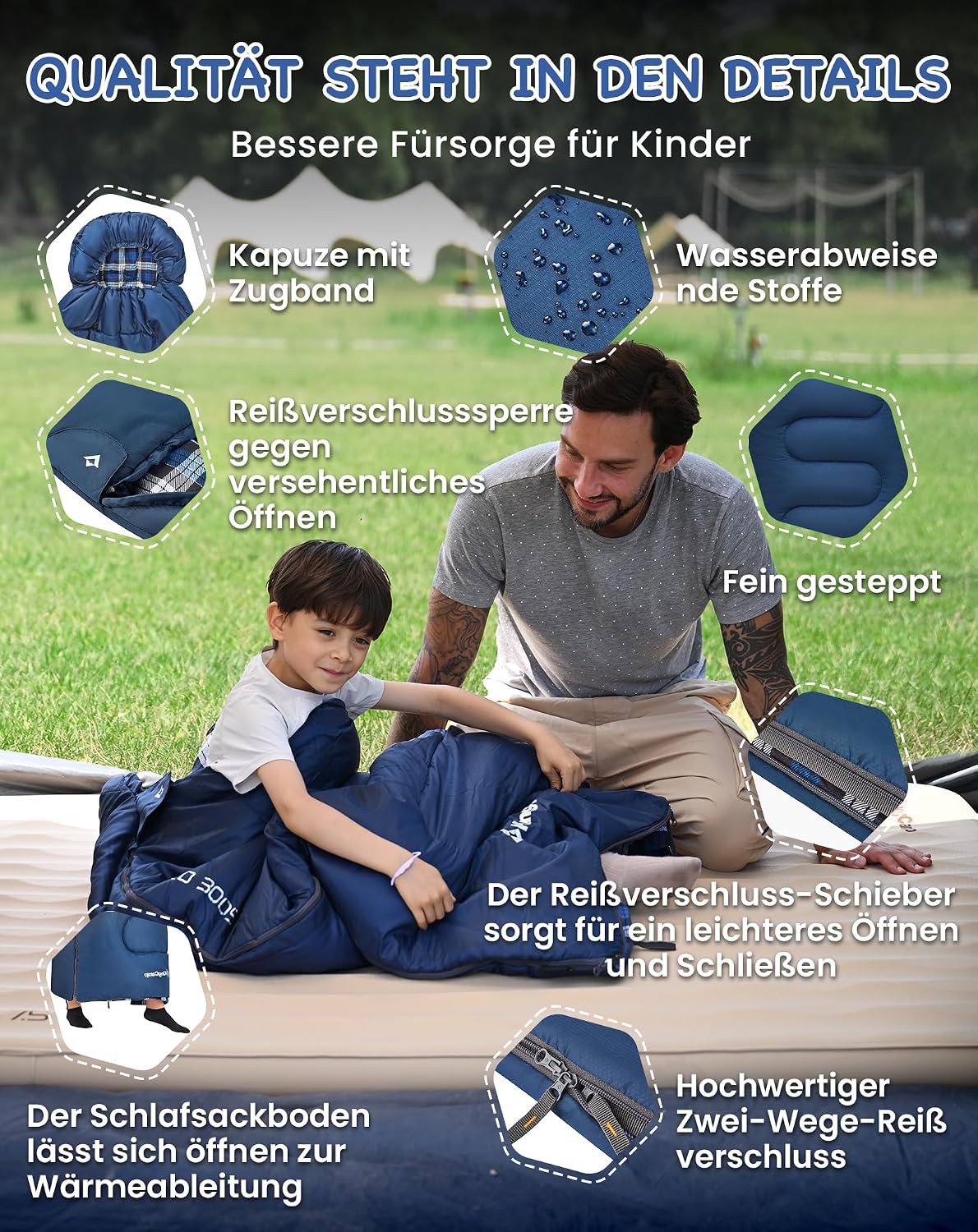 Kinderschlafsack für Camping und Outdoor, Navy L