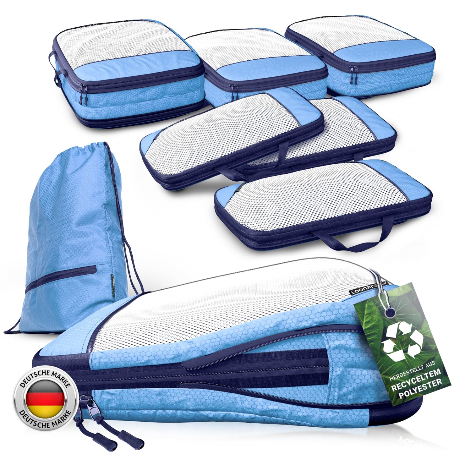 7-teiliges Packwürfel-Set, Mariner's Azure - Blau 7-teilig