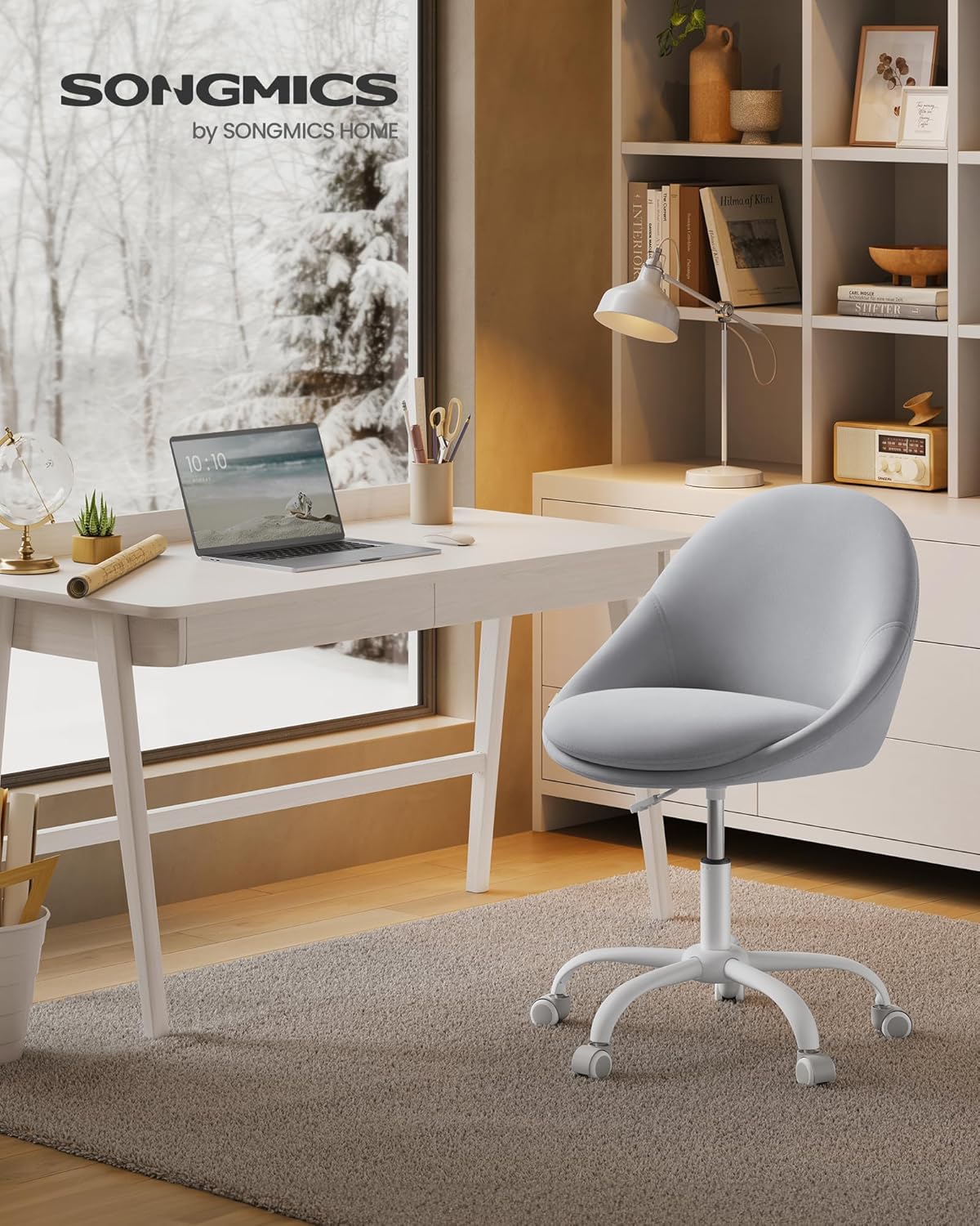 Höhenverstellbarer Homeoffice-Stuhl, Taubengrau Samt