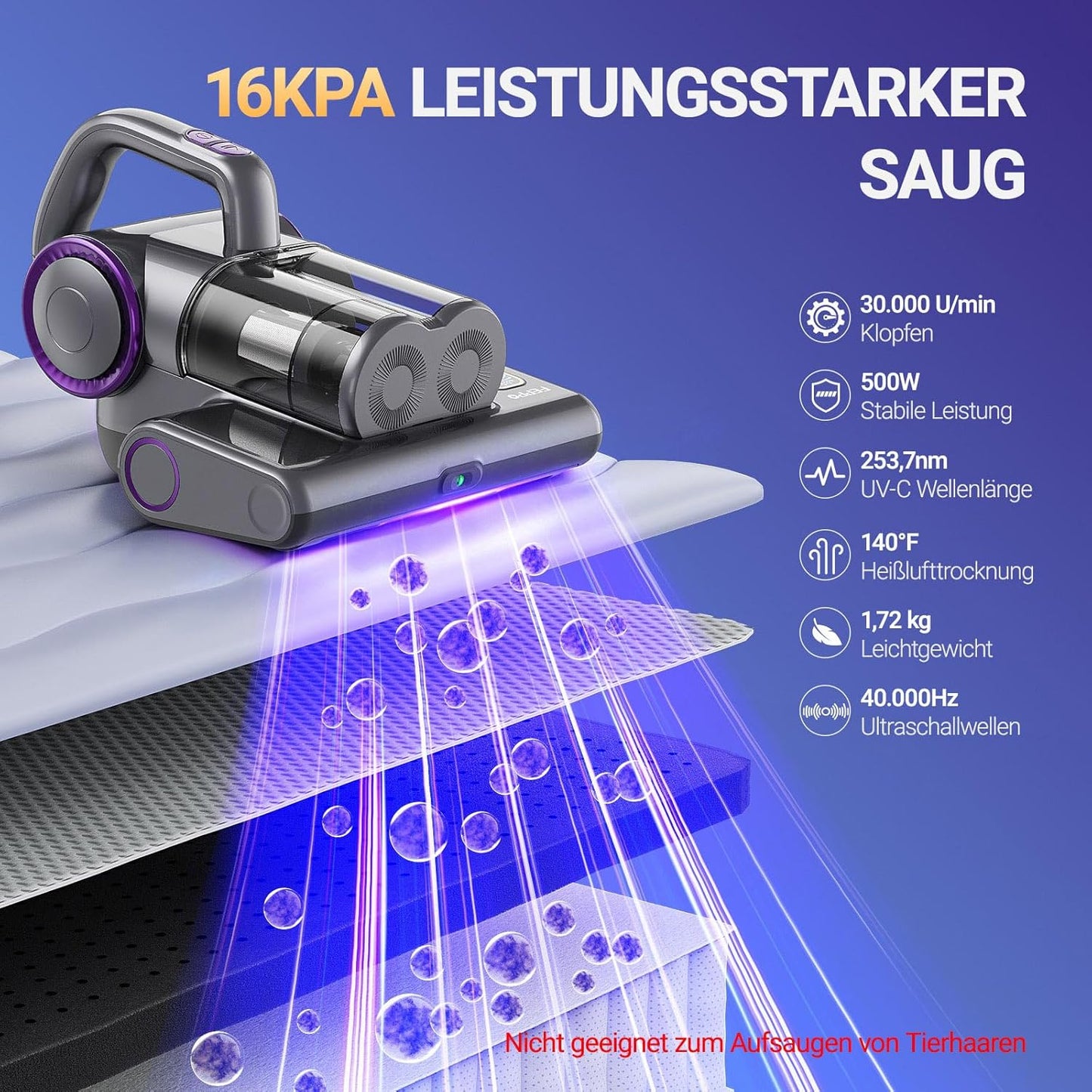LW-P1012 Milbensauger mit UV-C-Licht & HEPA-Filter