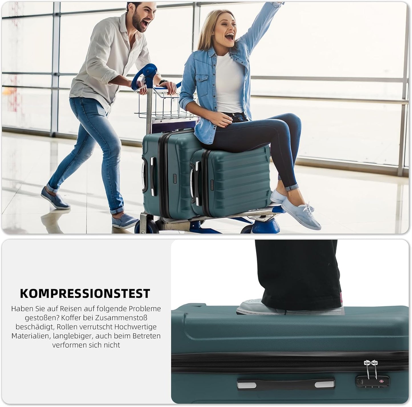 3-teiliges Trolley-Reisekofferset, Dunkelgreen