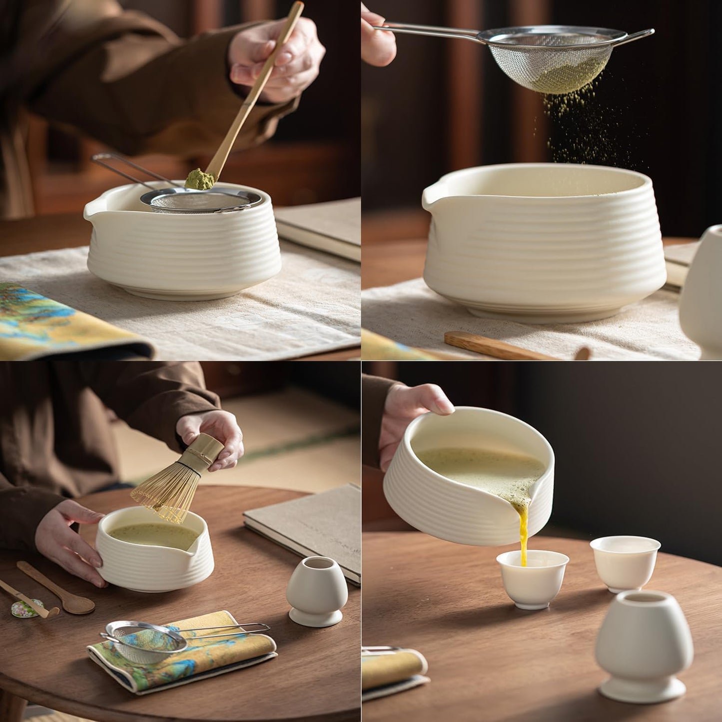 6-teiliges Matcha Tee-Set mit Schale und Besen