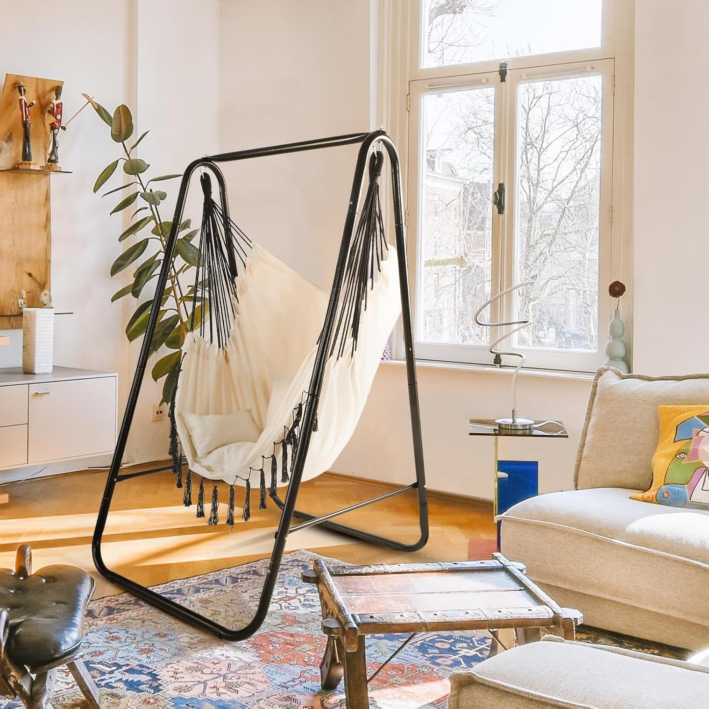 Hängesessel mit Gestell & Kissen, Beige-schaukel