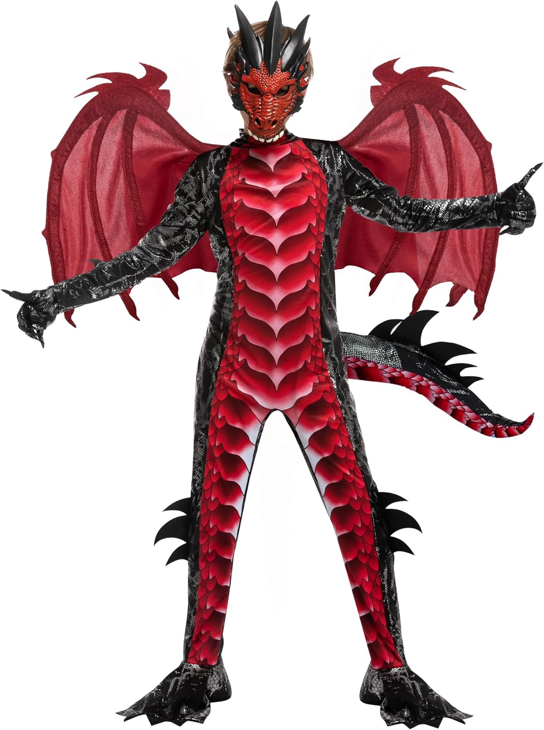 Drachenkostüm mit Flügeln und Maske, Small (5-7 yrs) Rot
