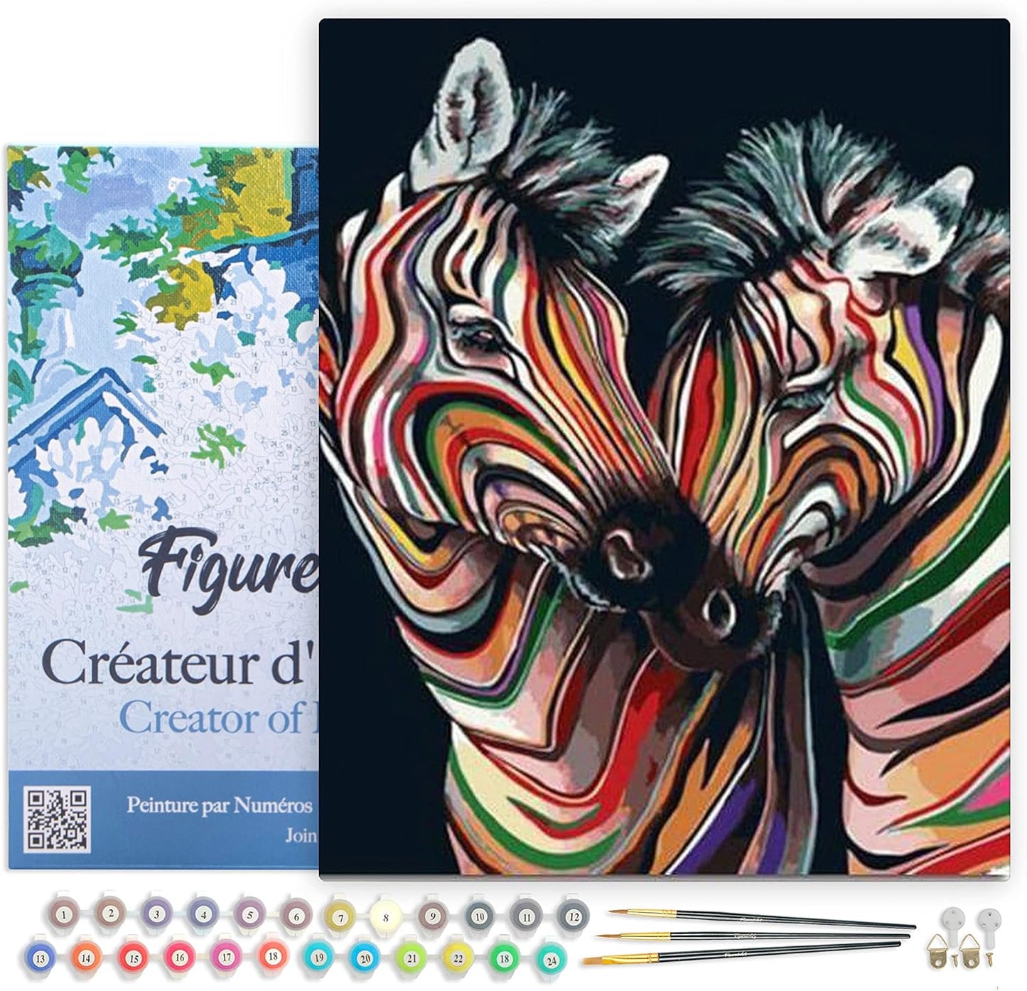 Malen nach Zahlen - Buntes Zebrapaar auf Keilrahmen gespannt, Buntes Zebrapaar 40x50cm Mit Rahmen (bereits gespannt)