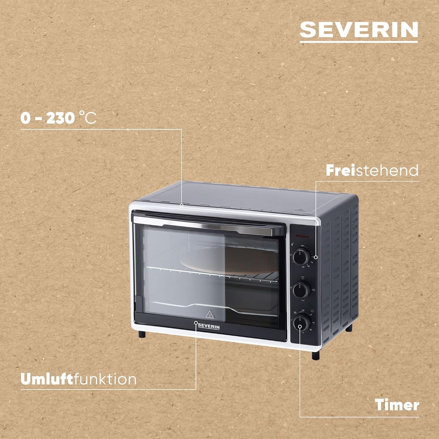 Back- und Toastofen TO 2058, 42L; mit praktischem Drehspiess und Pizzastein; Single