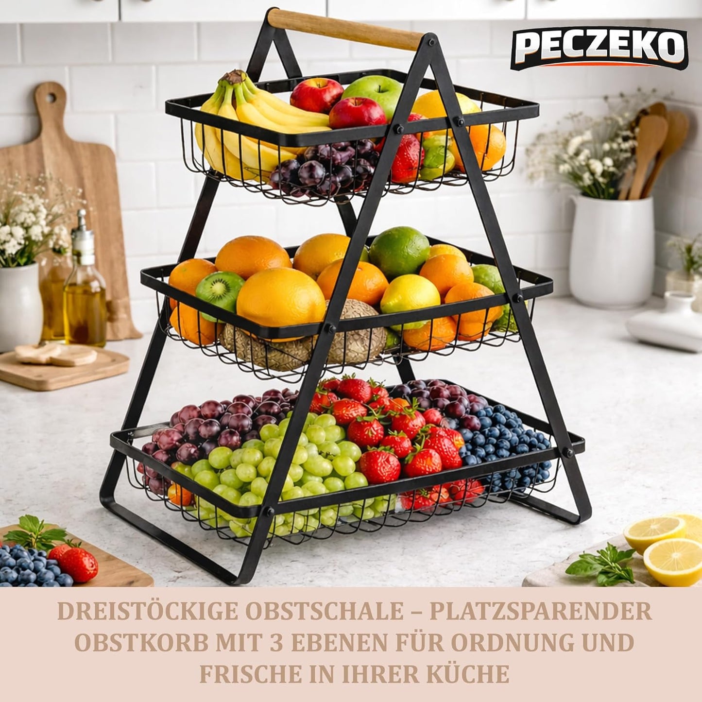 Dreistöckiger Obstkorb, (1 Stück) Schwarz 47cm
