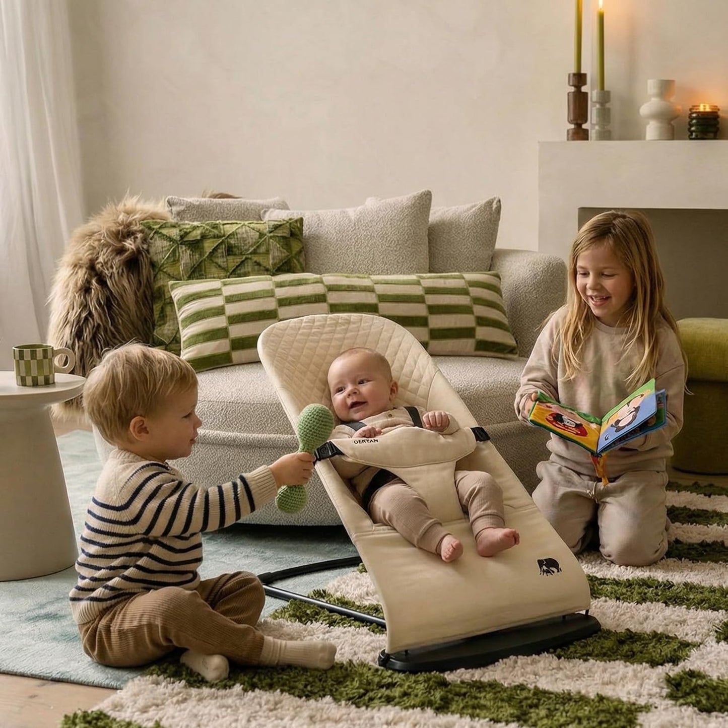 Ergonomische Babywippe Buddy verstellbar & klappbar, Creme