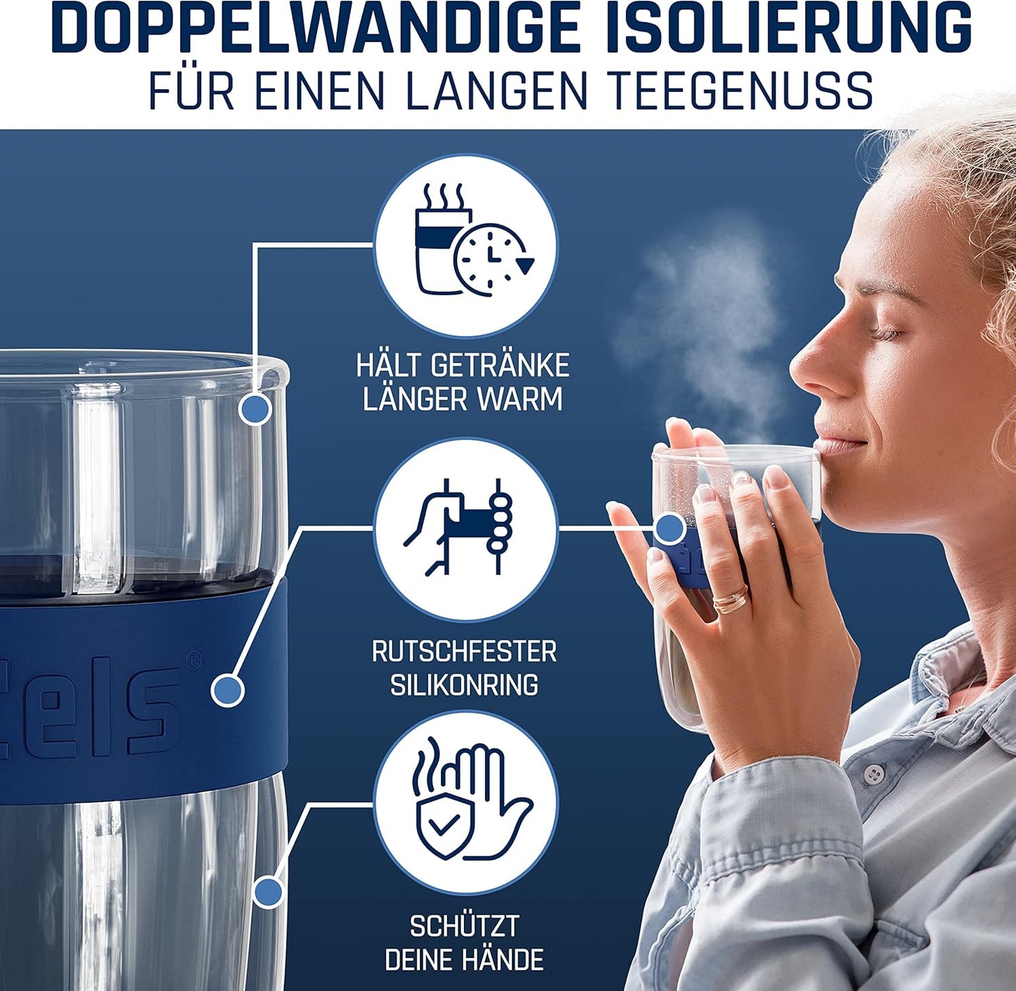 Teeglas mit Sieb und Deckel, Nachtblau