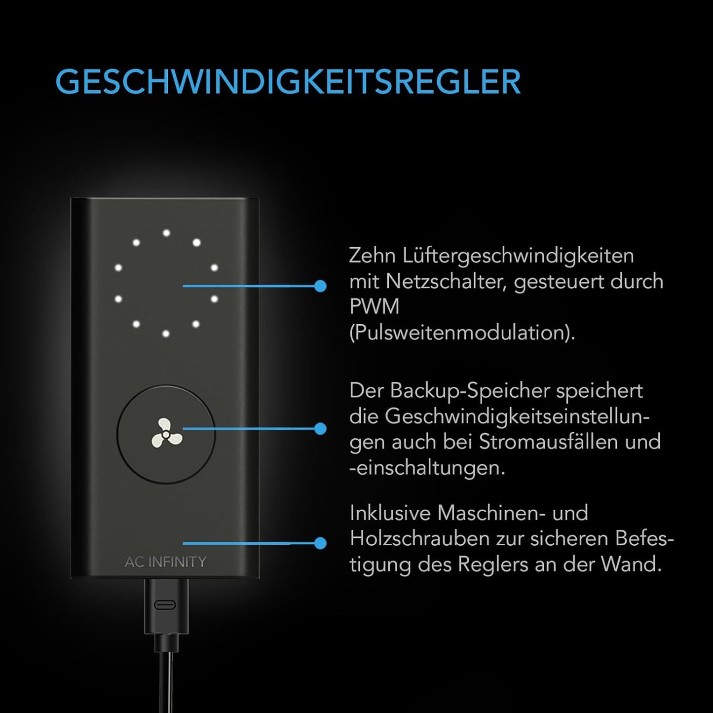 Leises Inline-Lüftersystem mit Drehzahlregler, A6 Speed Controller