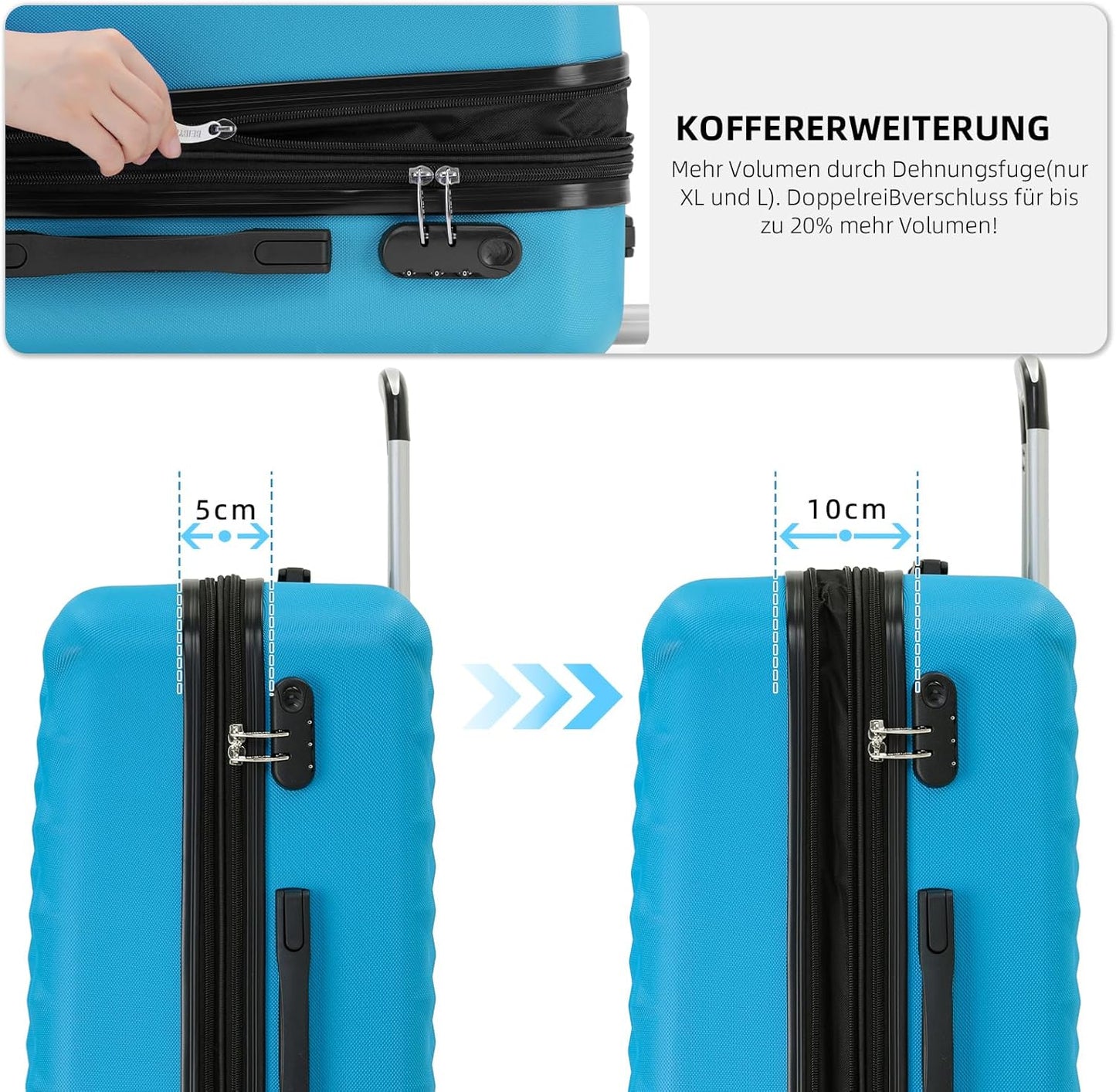 Trolley Kofferset mit 4 Zwillingsrollen, Hartschale, Türkis