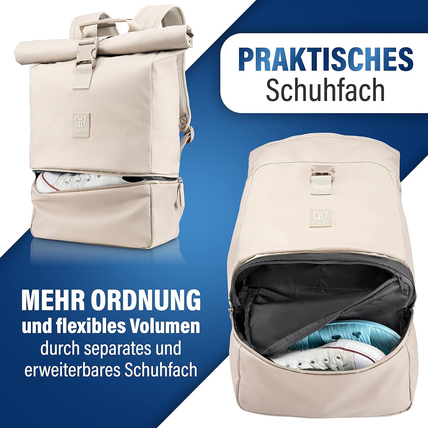 Rolltop Rucksack mit Laptopfach, Sand