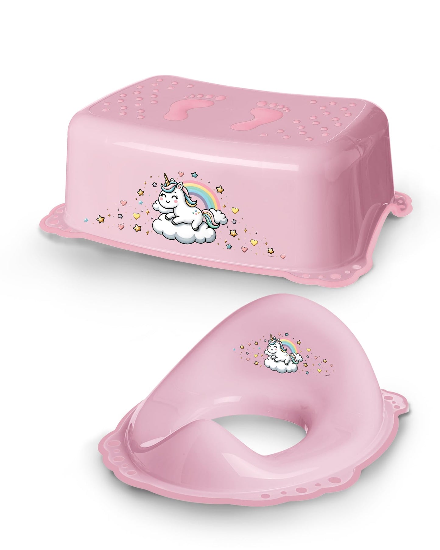 Toilettentrainer Set mit Toilettenaufsatz und Hocker, Einhorn-Motiv, Einhorn 2er Set