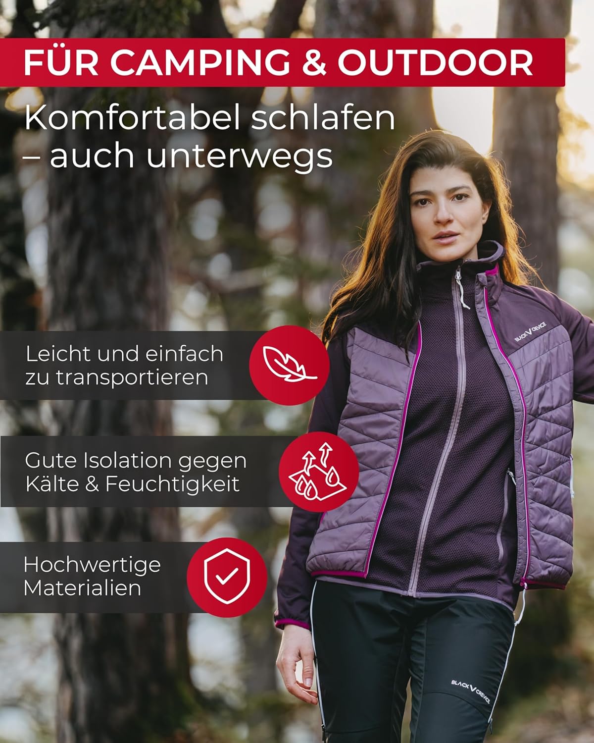 Selbstaufblasbare Isomatte, 10 cm Schwarz