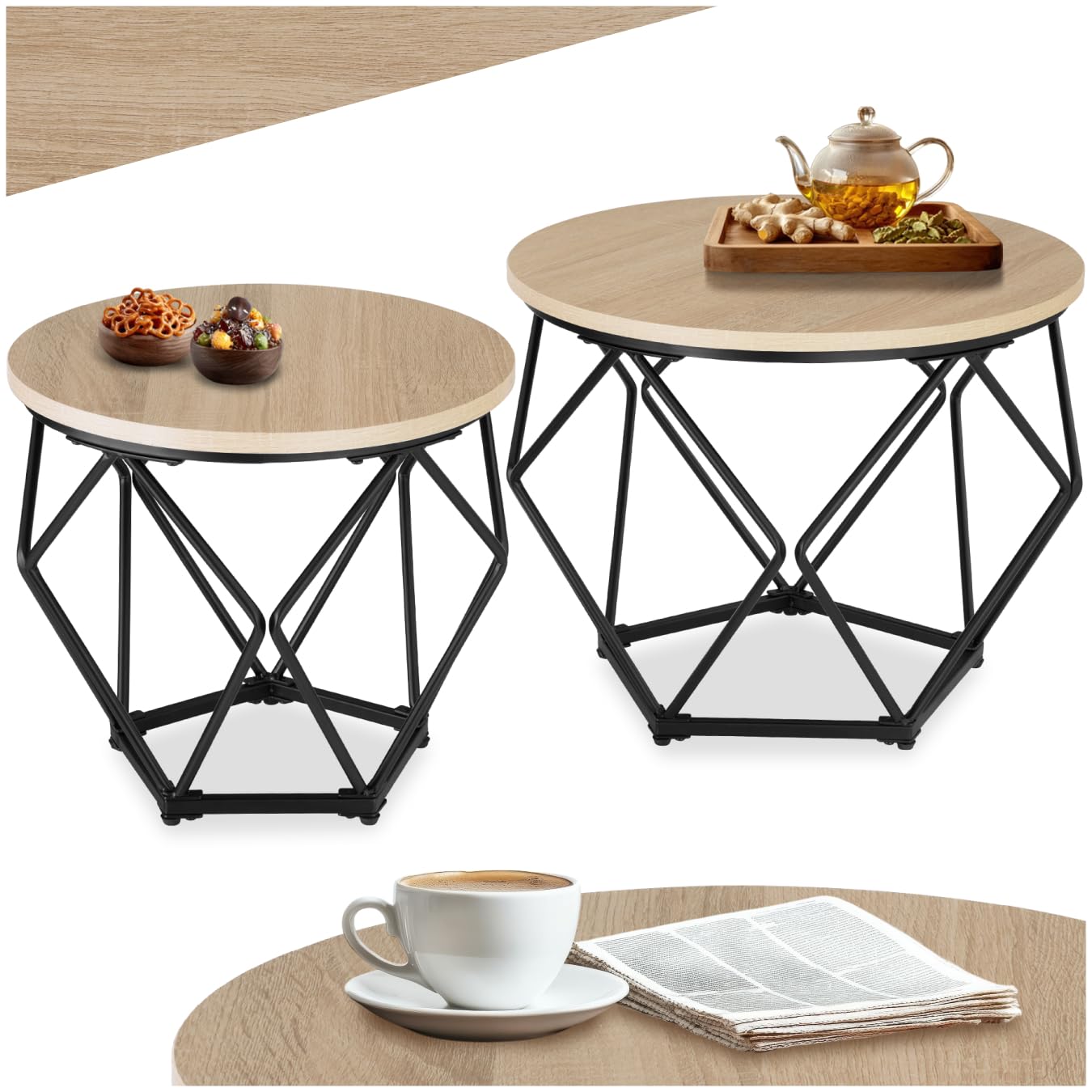 Couchtisch-Set Benham, Industrial Holz Hell, Eiche Sonoma 2er Set Benham