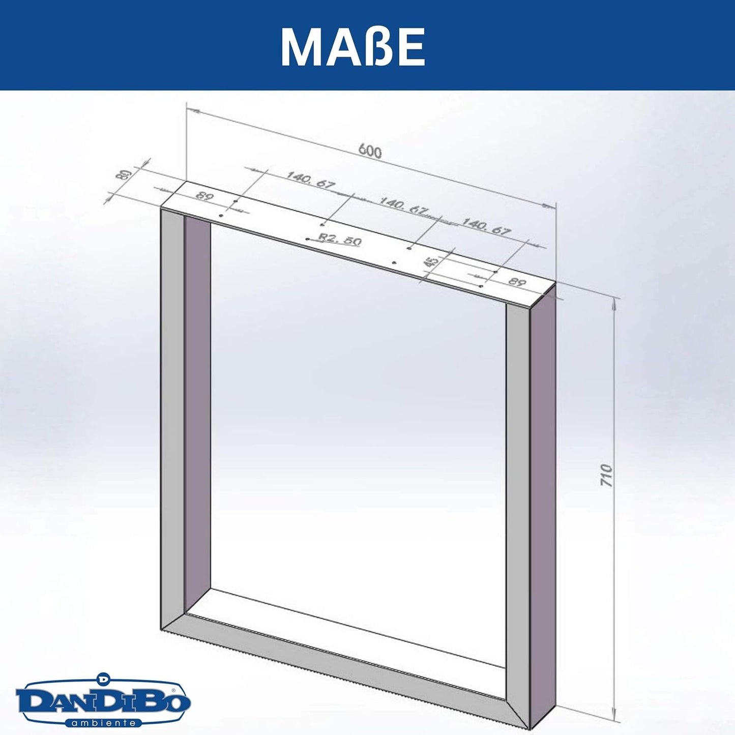 2er-Set Tischbeine, 72 x 62 cm