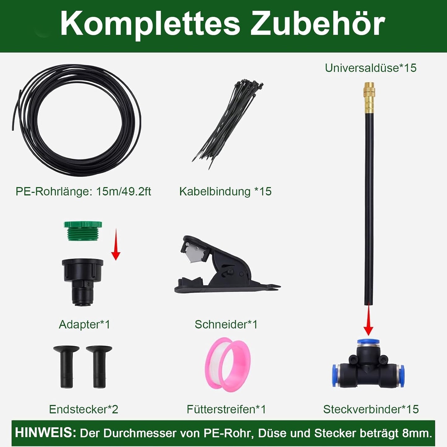 Automatisches Gartenbewässerungssystem mit 15 m Schlauch
