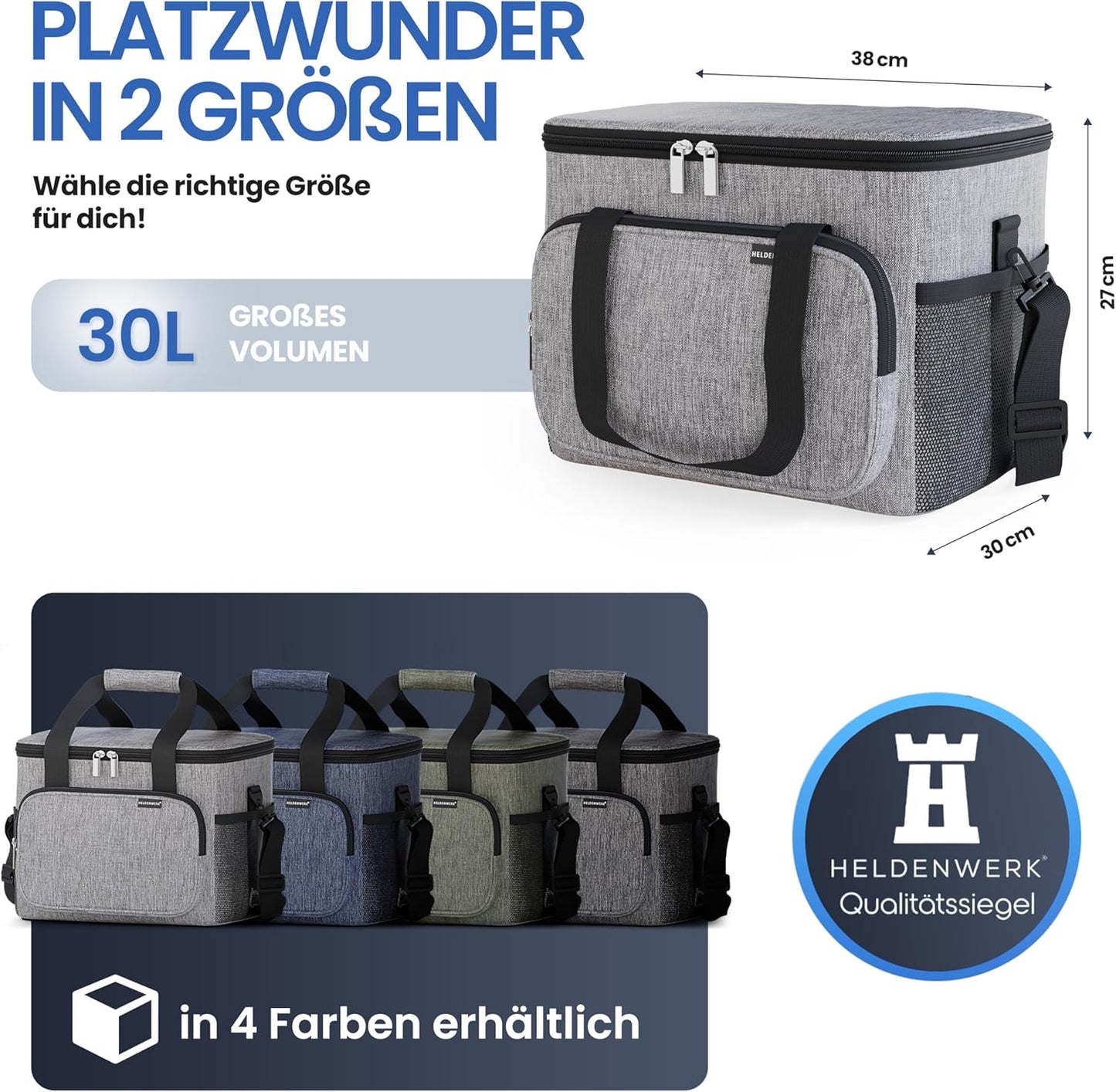 Faltbare Isoliertasche 30L, auslaufsicher & wasserdicht, Grau 30L