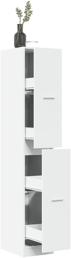 Apothekenschrank mit Schubladen aus Spanplatte, Weiß 30 x 41 x 174.5 cm
