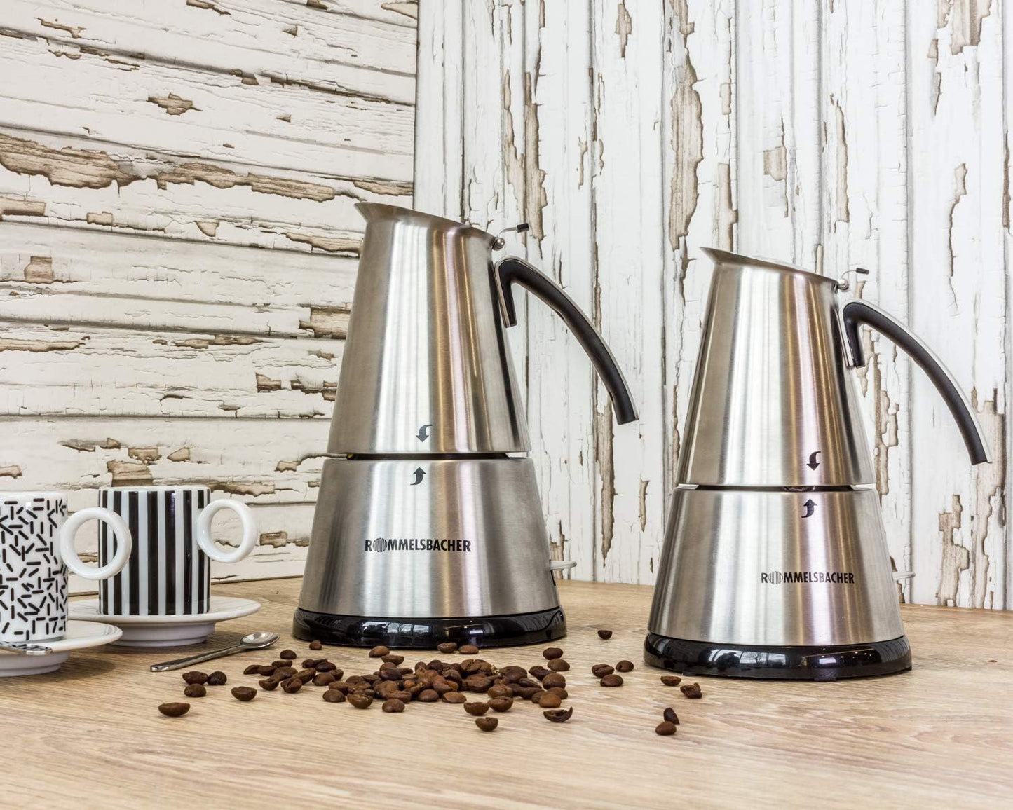 EKO 366/E - Elektrischer Espressokocher für 3 - 6 Tassen, 3-6 Tassen Edelstahl-Kanne Single