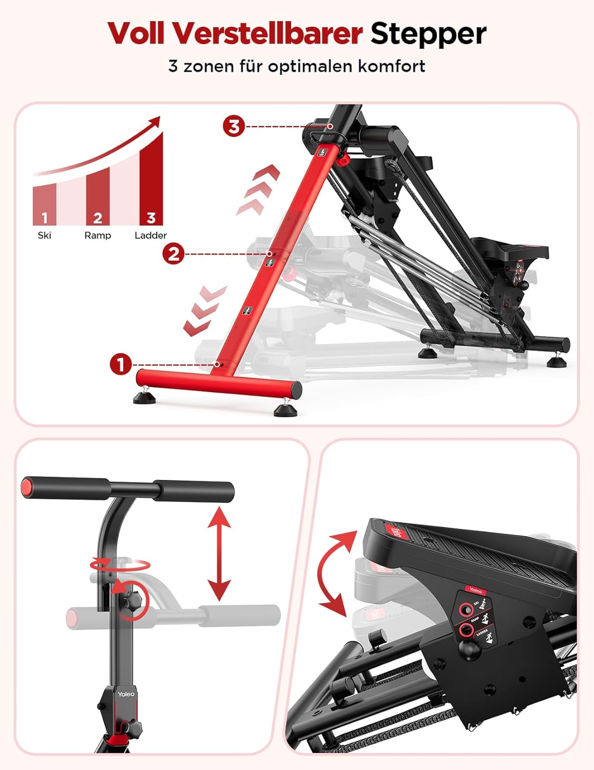 Einstellbarer Widerstand Treppenstepper mit Haltegriff V3.0, V3.0 Einstellbarer Widerstand Stepper + Bungee-Seil*2