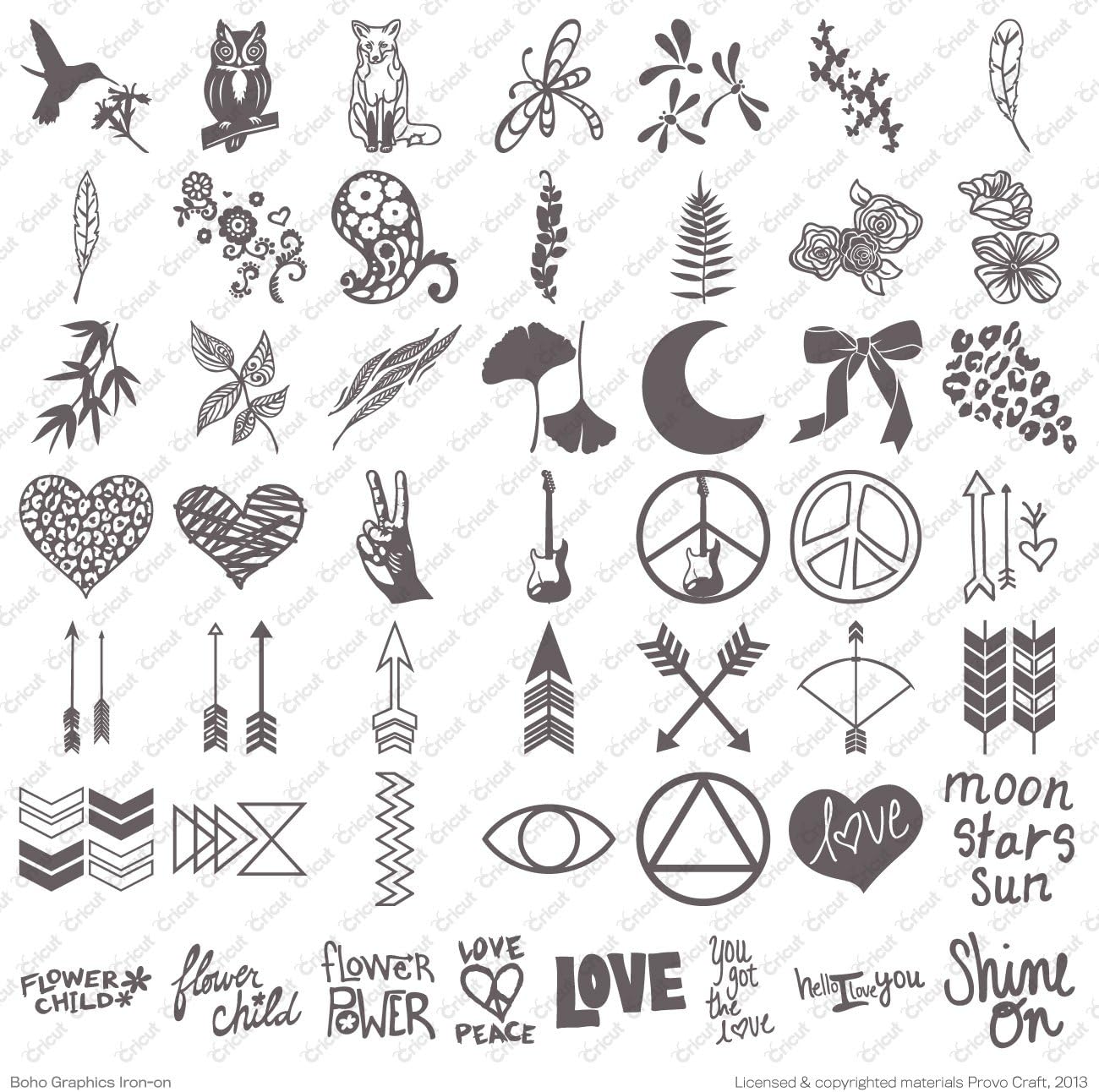 Boho Grafik Aufbügelfolien-Set, Boho, Grafiken zum Aufbügeln