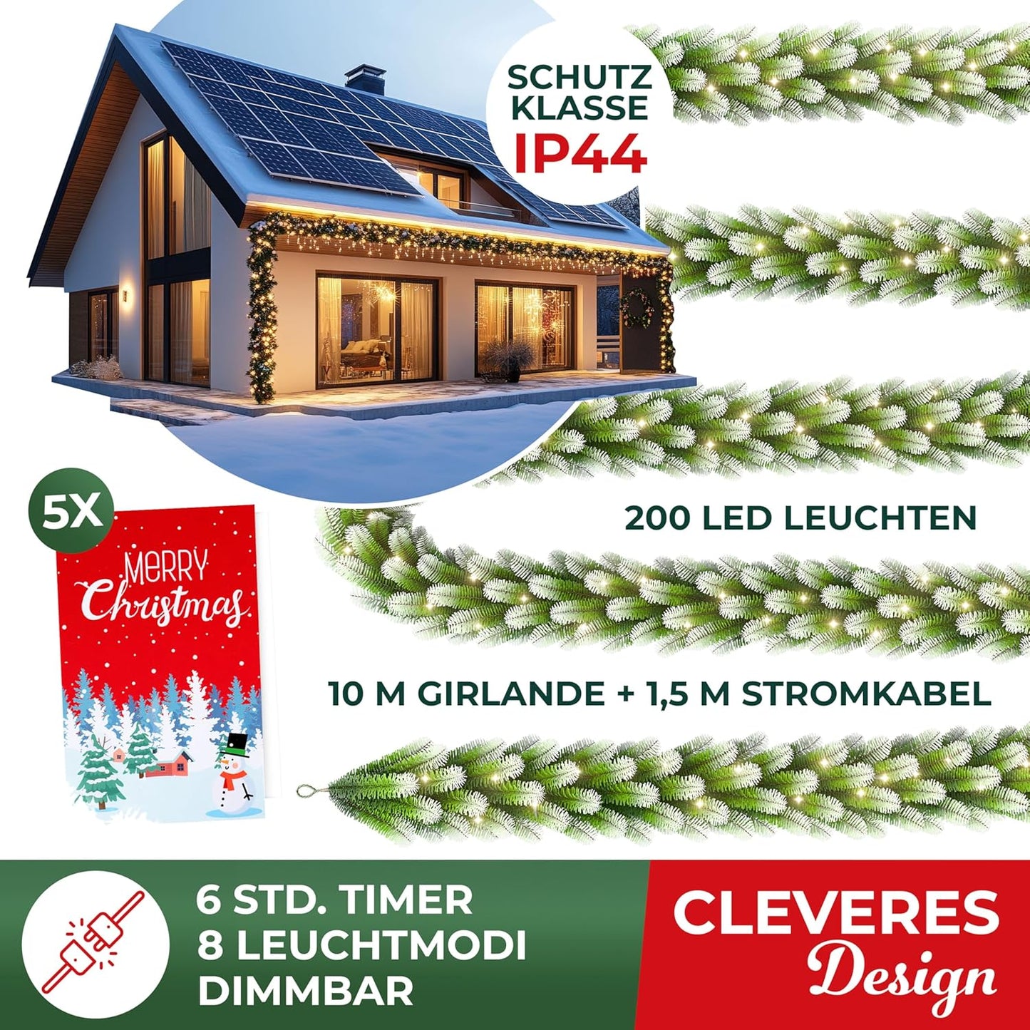 Weihnachtsgirlande mit 200 LEDs, 10m / 200 LEDs Schnee-effekt